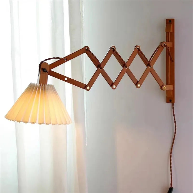 Sax applique moderne télescopique led lampe en bois salon japonais bras long créatif chambre chevet décoration maison lumière