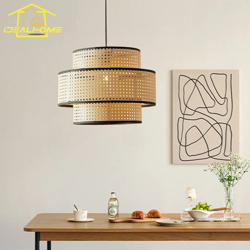 suspension décorative en rotin japonais zen art moderne - vue 4 sur 5