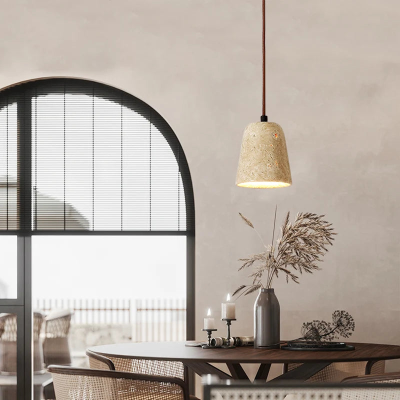 Travertin jaune style japonais wabi-sabi chambre lampe suspendue design rétro restaurant allée suspension - vue 4 sur 15