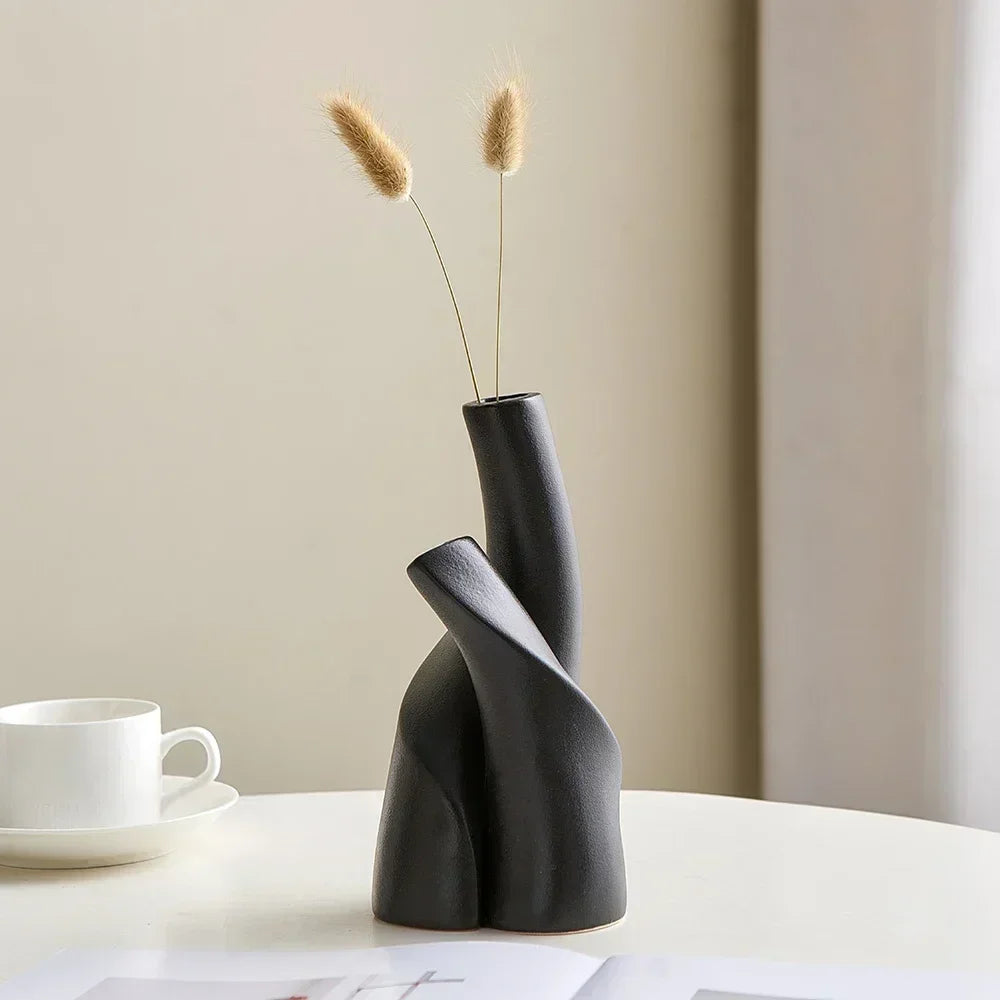 vase moderne en céramique givrée fait main pour fleurs séchées - vue 6 sur 8