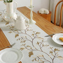 Chemin de table coton lin brodé fleuri pompons