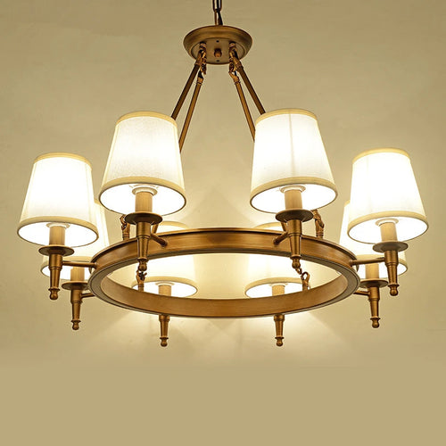 lustre classique américain en fer forgé avec abat-jour tissu - vue 4 sur 19