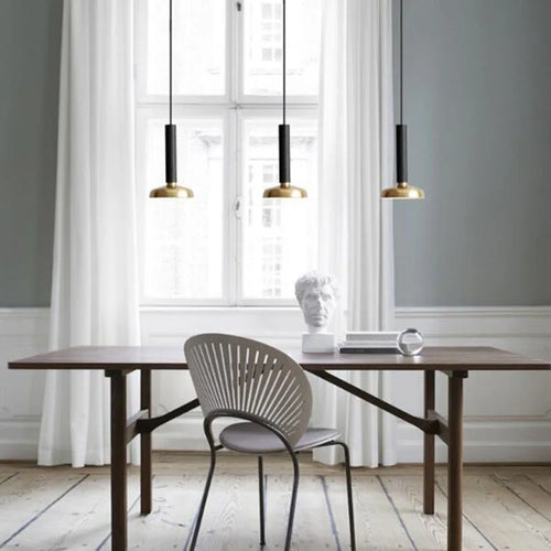 Suspension LED Moderne Créative tube et abat-jour Laiton - vue 3 sur 8