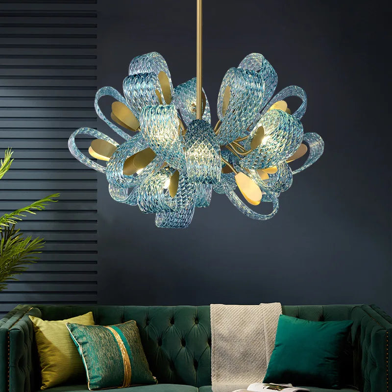 lustre de luxe moderne 2022 en laiton verre pour décoration maison - vue 3 sur 9