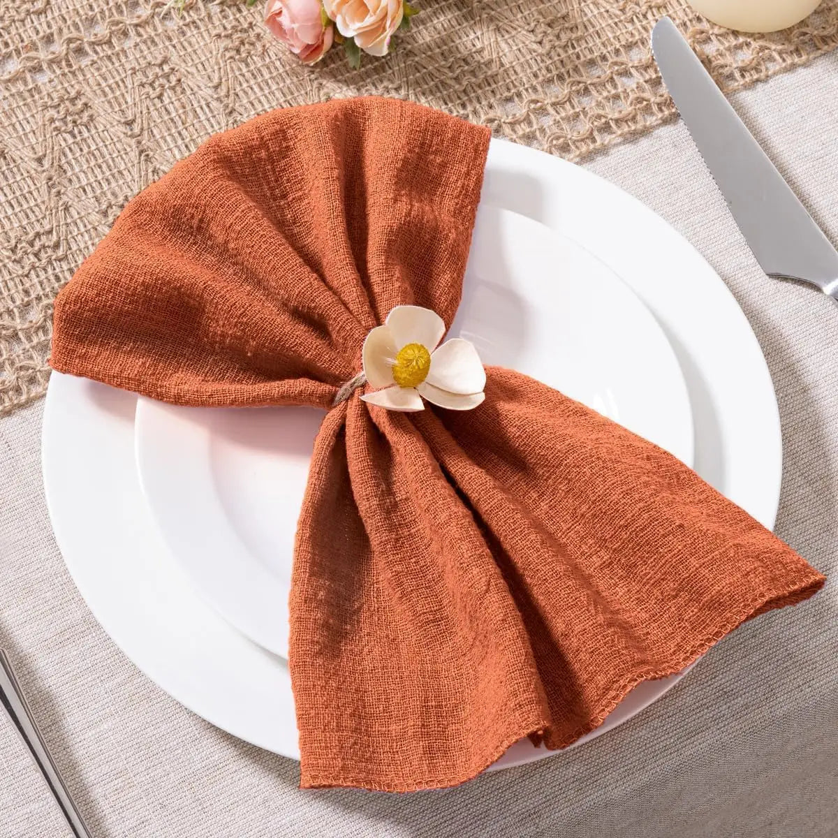 Serviette de table gaze coton style pastoral lot - vue 2 sur 6
