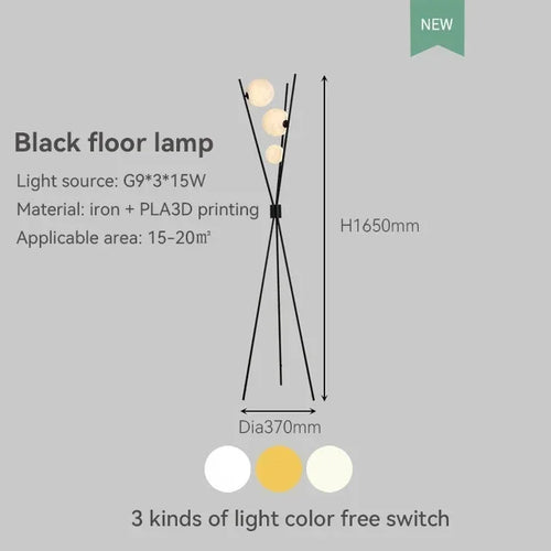 lampadaire led moderne boule de verre trépied lampe décorative - vue 10 sur 10