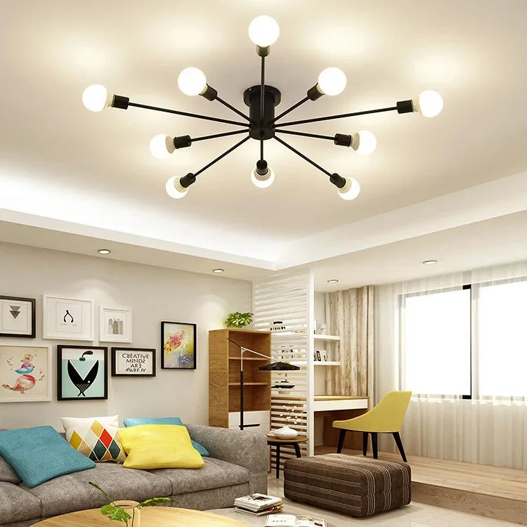 Moderne Créatif LED Plafonnier Lustre Spoutnik Lumière Semi-intégré Nordique Décor À La Maison Luminaires pour Chambre Salon - vue 9 sur 14