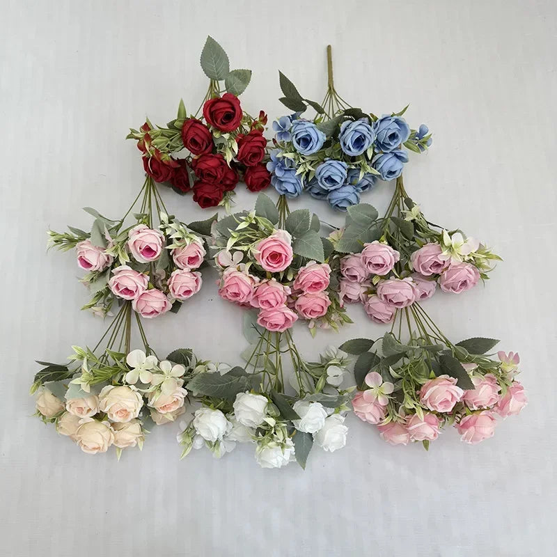 bouquet de roses artificielles en soie pour décoration intérieure - vue 5 sur 14