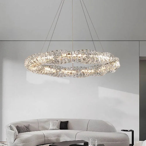 lustre Or Dimmable anneau lumière intérieur maison chambre salle à manger salon plafond moderne luxe cristal LED - vue 2 sur 26