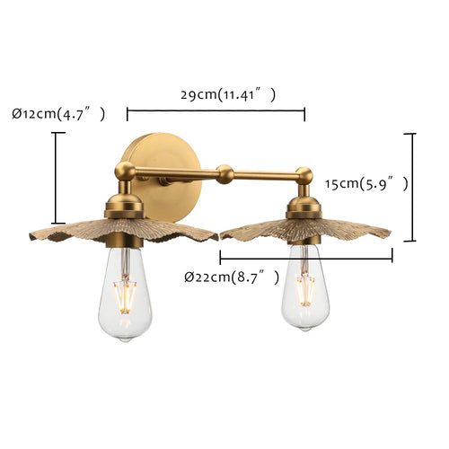 Phansthy 2 Lights Vintage Metal Wall Sconce Brass Finished, Split Flower Design Wall Lamp Fixture,Living Room Hallway Bedside - vue 5 sur 6