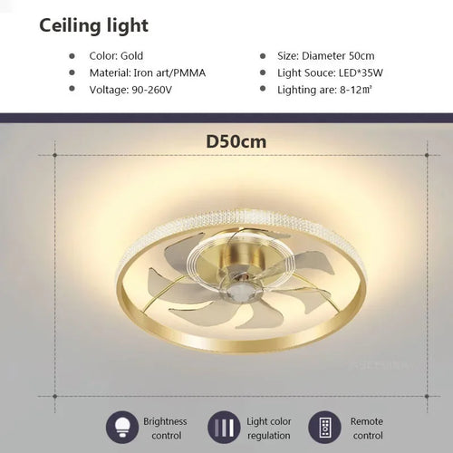 plafonnier led moderne avec ventilateur éclairage silencieux intelligent - vue 14 sur 15