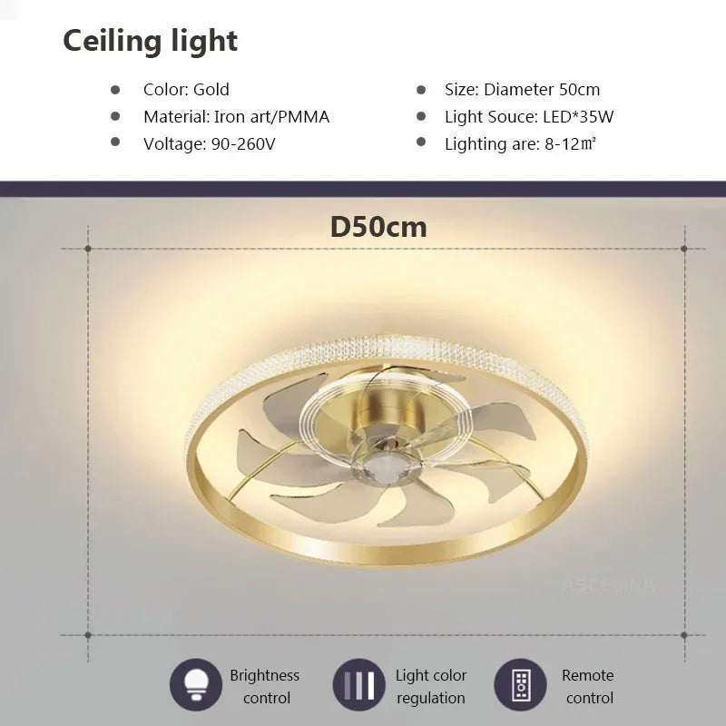 plafonnier led moderne avec ventilateur éclairage silencieux intelligent - vue 14 sur 15