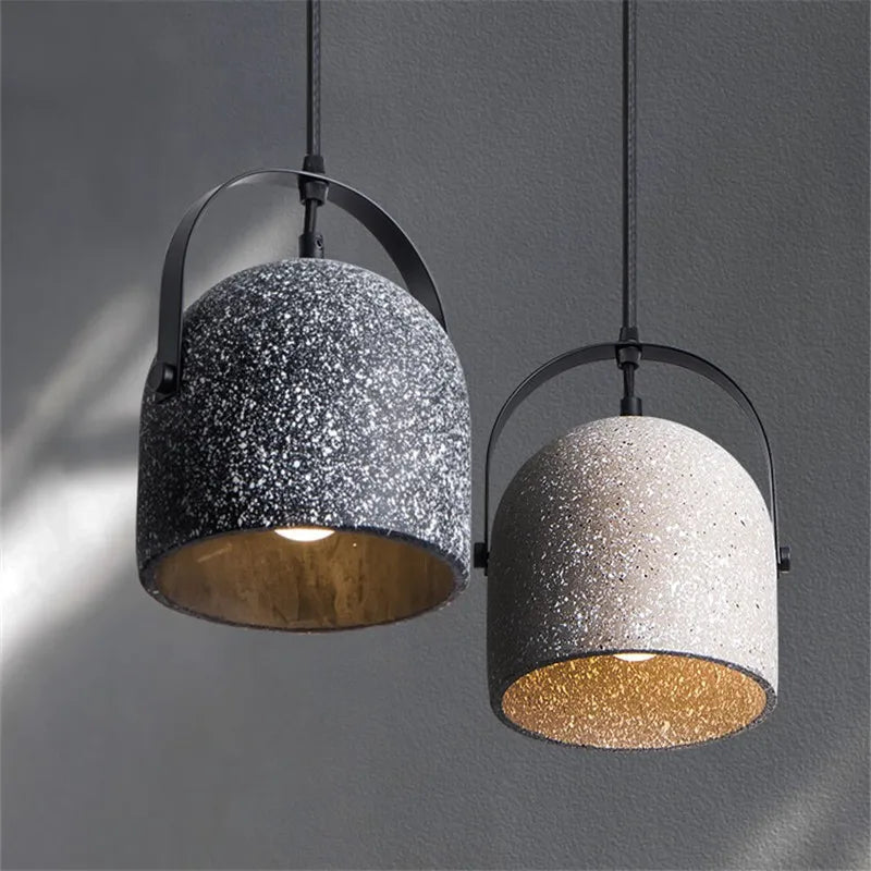 suspension en béton design abat-jour terrazzo style industriel créatif - vue 6 sur 9