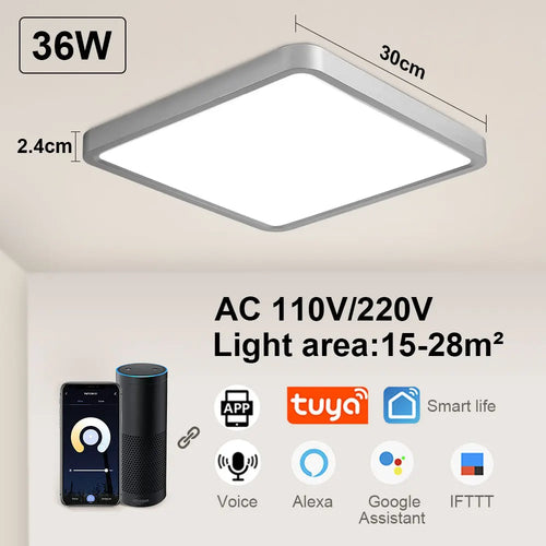Tuya Smart LED plafonnier App commande vocale Alexa Google télécommande plafonniers carrés salon chambre éclairage - vue 17 sur 22