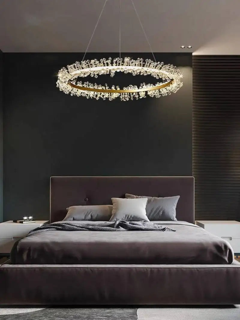 lustre en cristal avec anneau doré pour éclairage intérieur - vue 4 sur 25
