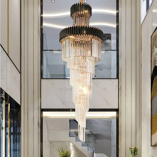 lustre led spirale luxe suspension cristal pour hauts plafonds - vue 3 sur 8
