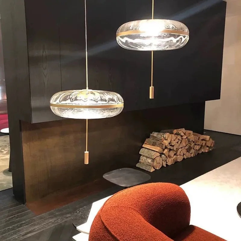 Jolie suspension design post-moderne réplique eau ondulation ovale verre suspension luxe salle à manger loft style lumière - vue 4 sur 7