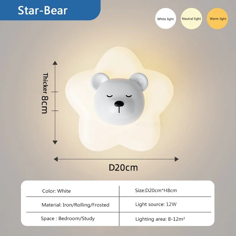 applique murale led étoile lune ours lapin minimaliste moderne - vue 9 sur 10