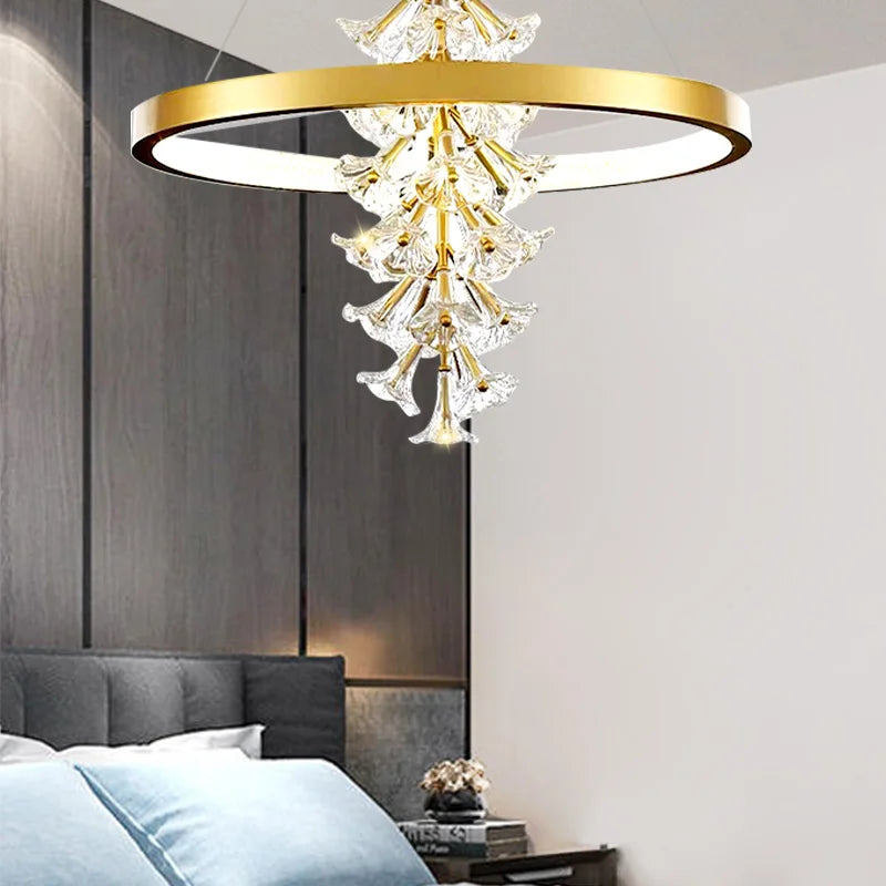 lustre moderne en verre en forme de fleur pour éclairage intérieur - vue 3 sur 17