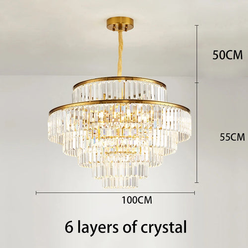 lustre moderne en cristal doré pour éclairage décoratif intérieur - vue 9 sur 10