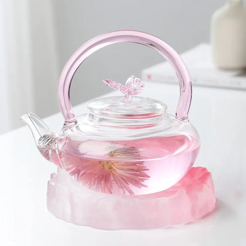 Théière papillon en verre borosilicate 500ml style élégant - vue 3 sur 7