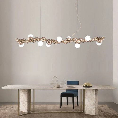 2024Modern Creative Long Bar Chandelier Caterpillar Shaped Metal ball Pendants Lamp Dining Room for Kitchen Hanging Light Lustre - vue 2 sur 10