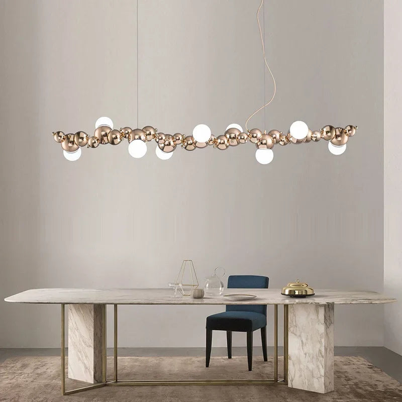 2024Modern Creative Long Bar Chandelier Caterpillar Shaped Metal ball Pendants Lamp Dining Room for Kitchen Hanging Light Lustre - vue 1 sur 10