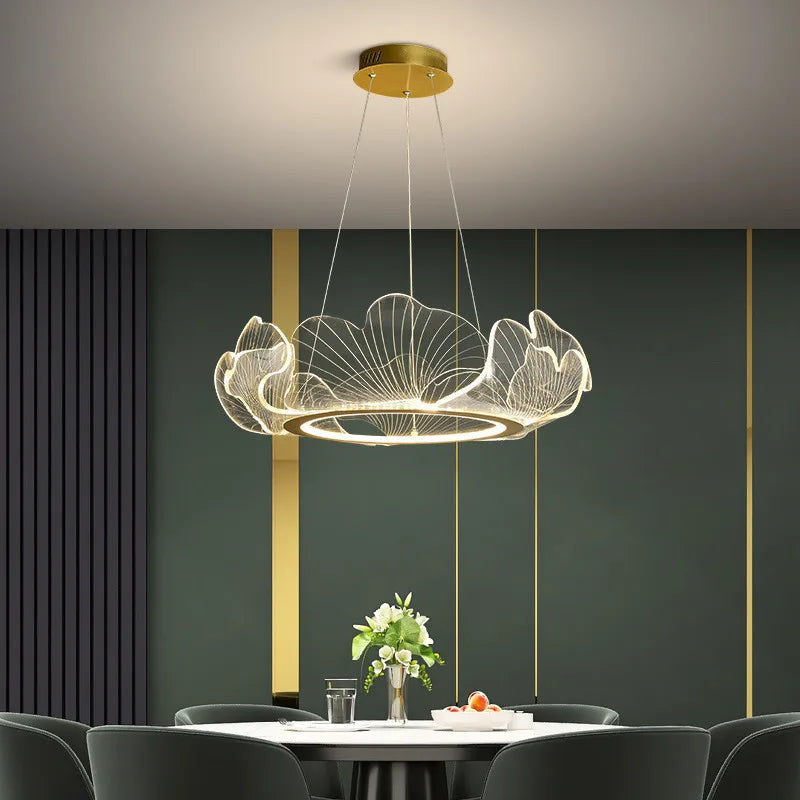 lustre led postmoderne de luxe réglable lotus feuille minimaliste - vue 5 sur 9