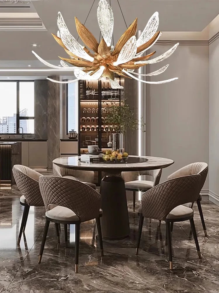 lustre led en cuivre et verre à intensité variable pour intérieur - vue 3 sur 11