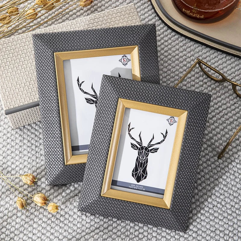 cadre photo en métal cuir luxe pour bureau et décoration - vue 5 sur 9