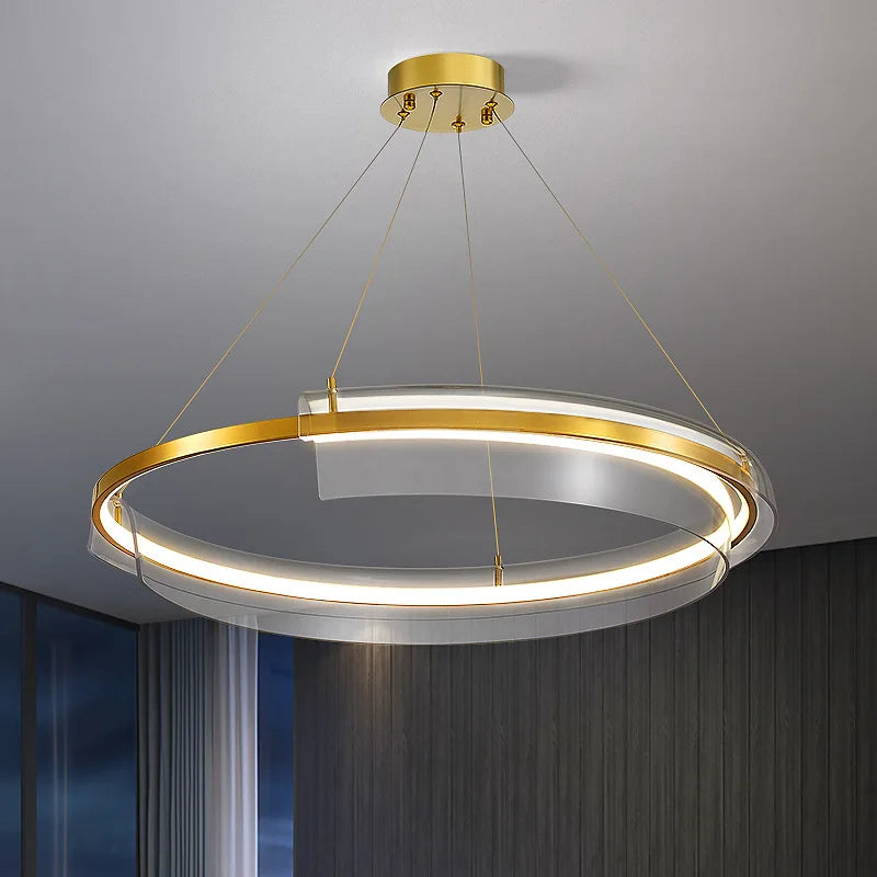 lustre design led de luxe avec anneau simple dimmable - vue 3 sur 6