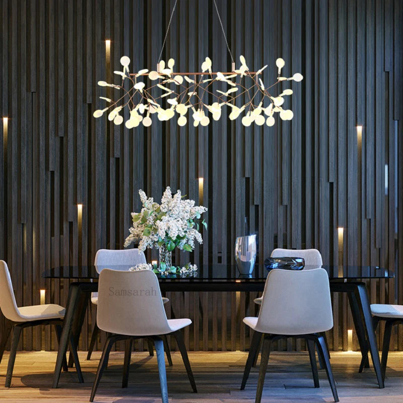 2024 Nordic Hanging Living Room Chandelier Large Modern Kitchen Firefly Lamp Rose Gold Black Branch Round Chandelier Lighting - vue 3 sur 9