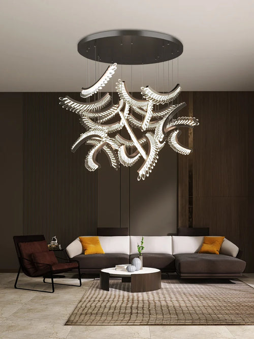 lustre de luxe postmoderne acrylique plume design nordique - vue 2 sur 9