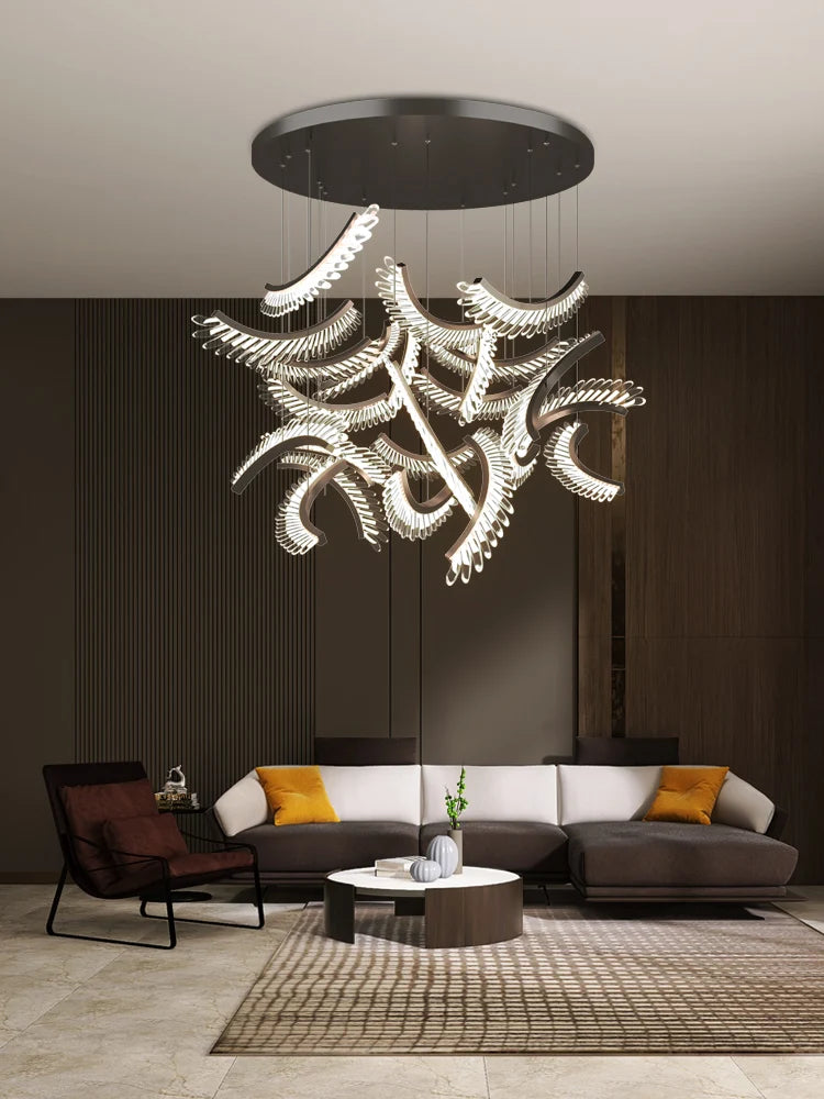 lustre de luxe postmoderne acrylique plume design nordique - vue 2 sur 9