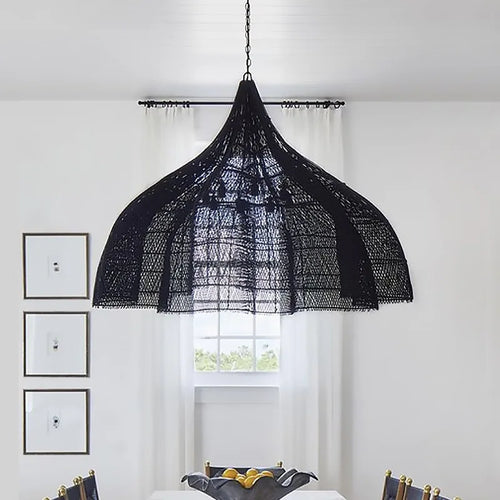 lampe suspendue rotin pétales main salon cuisine décor - vue 5 sur 13