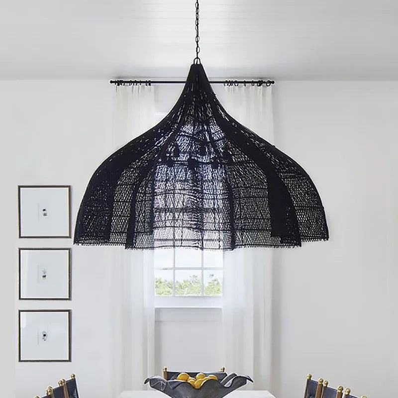 lampe suspendue rotin pétales main salon cuisine décor - vue 5 sur 13