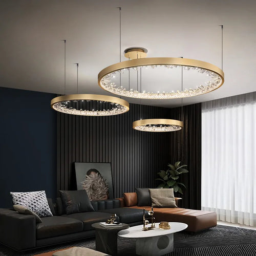 Plafonnier LED suspendu en cristal de luxe au design moderne - vue 4 sur 17