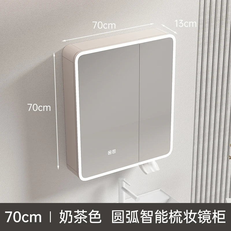 armoire circulaire en aluminium avec miroir éclairage intelligent et rangement - vue 10 sur 32