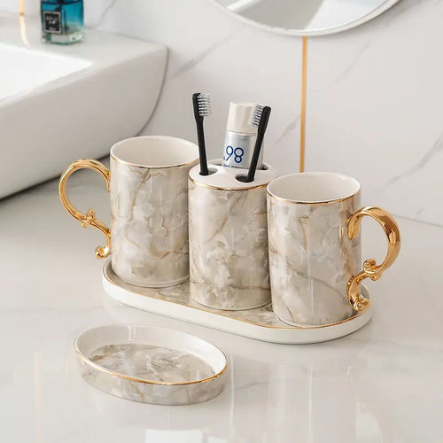 accessoires de salle de bain en céramique marbrée décorative et pratique - vue 16 sur 18
