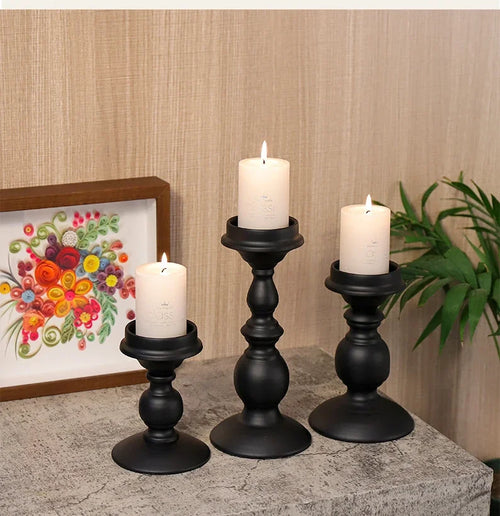 bougeoir en fer noir style nordique pour décoration et mariage - vue 7 sur 9
