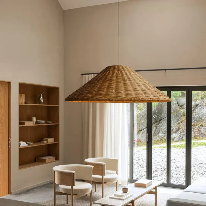 suspension vintage en rotin fait main pour éclairage intérieur - vue 5 sur 16