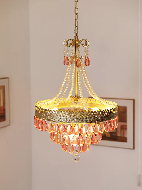 lustre à led en cristal forme larme rose 2024 luminaire élégant moderne - vue 4 sur 14