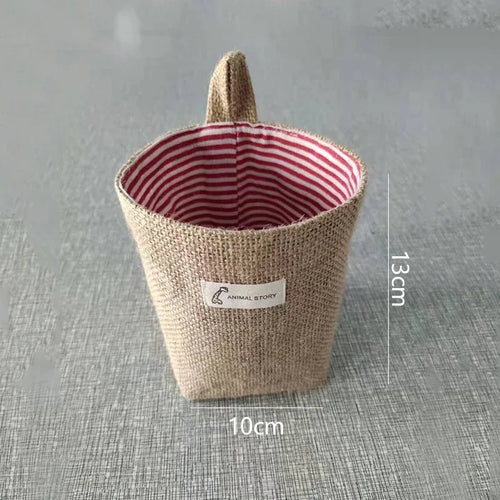 panier de rangement en coton et lin avec poignée - vue 9 sur 16
