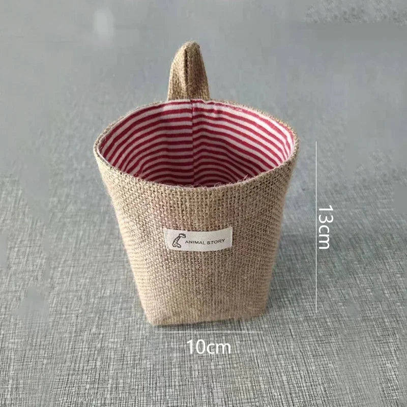 panier de rangement en coton et lin avec poignée - vue 8 sur 16