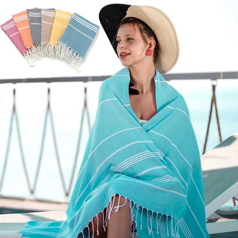 serviette de plage turque coton franges sechage rapide - vue 3 sur 7