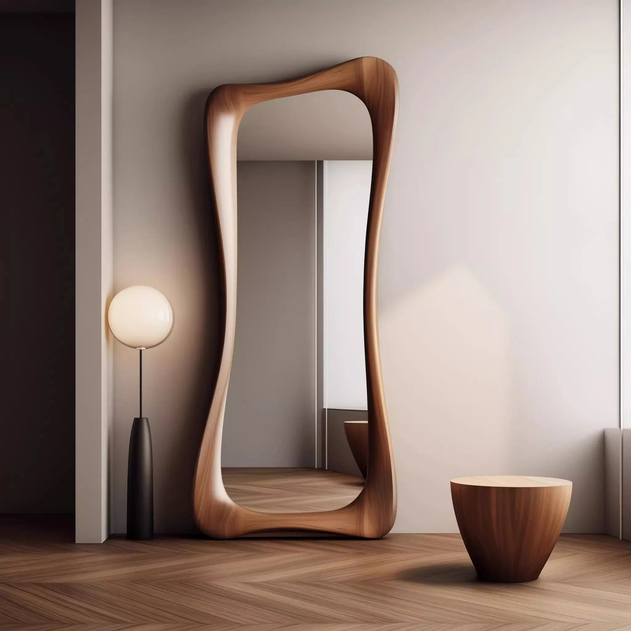 miroir décoratif français en bois de noyer style rétro luxe - vue 3 sur 5