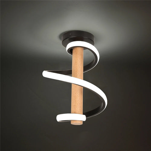 plafonnier led ondulé en bois design moderne long tube décoratif - vue 10 sur 10
