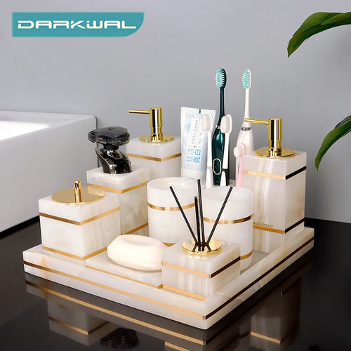 ensemble daccessoires en marbre naturel pour salle de bain - vue 2 sur 22