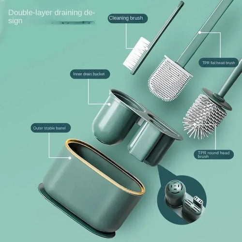 brosse de toilette multifonctionnelle sans perforation avec support en silicone - vue 3 sur 6