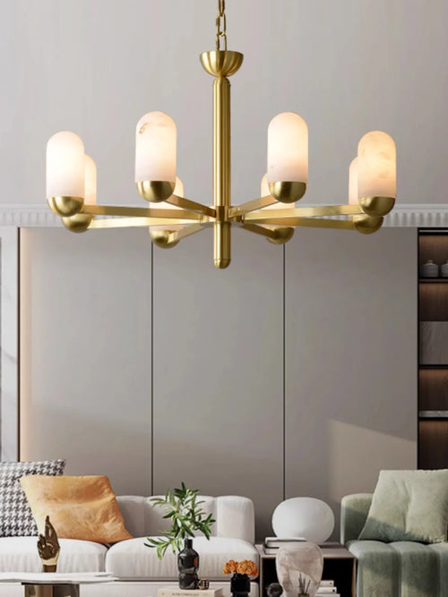 Lustre design LED marbre espagnol cuivre décoratif maison - vue 6 sur 11